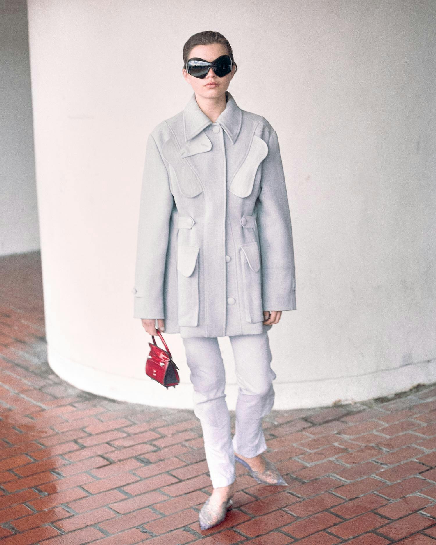 Maggie wears Kiko Kostadinov, Balenciaga, Y-Project and Jimmy Choo, shot in London